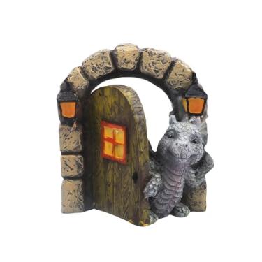 Imagem de Escultura de dragão de pátio resina dinossauros 3D estátua de parede montada ao ar livre decoração de gramado, dragão aberto a porta