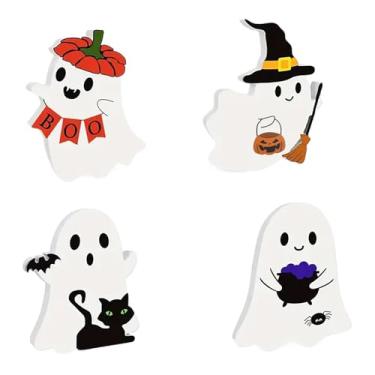 Imagem de Rrlihjgu Estatueta De Fantasma | 4 Pequenas Placares Fantasmas Halloween Para Mesa | Decoração para Casa Prateleira Janela Lareira Sala de Estar Quarto Cozinha Escritório