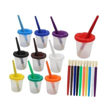 Imagem de Fenteer Copos de tinta, recipientes de pintura, copos de água coloridos para aprendizagem precoce com 20 pincéis para artesanato, desenho, materiais de arte