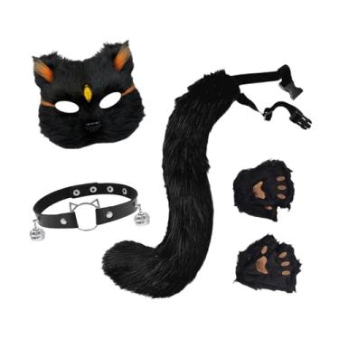 Imagem de Vaveren Conjunto de máscara e cauda de gato e, acessórios para fantasias de festa de Halloween, Ouro Preto