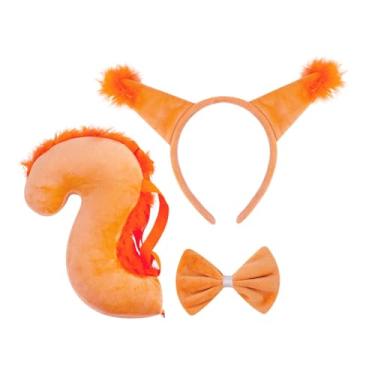 Imagem de oshhni Kit de fantasia de cauda de animal, arco de cabelo com orelhas de esquilo para cosplay, para baile de máscaras de Halloween, Laranja