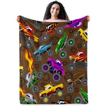 Imagem de Cobertor Monster Truck, brinquedos Monster Jam Trucks para meninos e meninas, cobertor macio para decoração de quarto de crianças, cobertores aconchegantes de aniversário para crianças, adolescentes