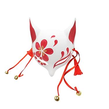 Imagem de YangYong Kitsune Máscara de raposa/dragão para baile de máscaras, Cosplay japonês Kabuki, Red Flower, hand-drawing(sturdy)