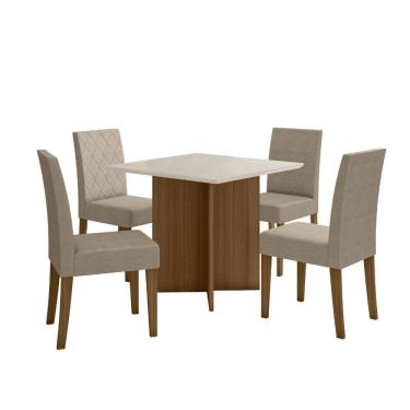 Imagem de Sala de Jantar Helo 90x90 Com Vidro 4L Cadeiras Jade Poliman Móveis