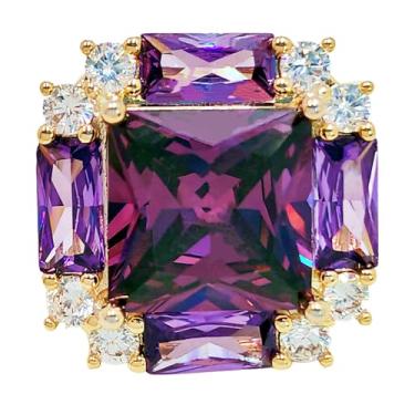 Imagem de Broche de cristal luxuoso, design quadrado de ametista roxa com detalhes de zircônia cúbica transparente, dourado