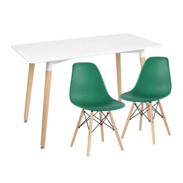 Imagem de Kit - Mesa De Jantar Retangular Eames 60 X 120 Cm Branco + 2 Cadeiras Eiffel Dsw Verde Escuro