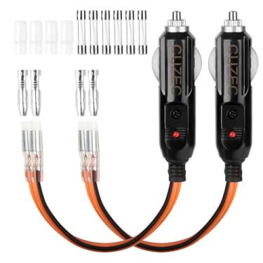 Imagem de Plugue macho para acendedor de cigarros 12 V de substituição fundido, pacote com 2, adaptador de plugue de isqueiro macho com condutores e luz LED, conector de plugue 12 V, cabo de extensão 1FT 12AWG