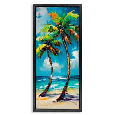 Imagem de Stupell Industries Arte de parede Bendy Palm Trees on Shore Black Floater Canvas Frame, design by LSR Design Studio, 25 x 11