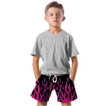 Imagem de Shorts Infantil Bermuda Calção Praia Verão Fogo Chamas Rosa Pink 80 - 