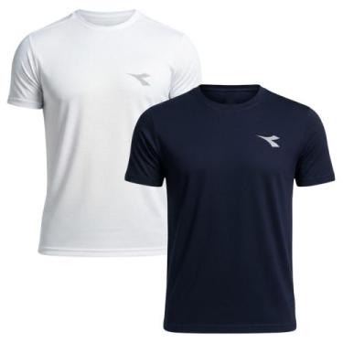 Imagem de Kit 2 Camisetas Diadora Small Logo Masculina - Branco e Marinho GG, Br