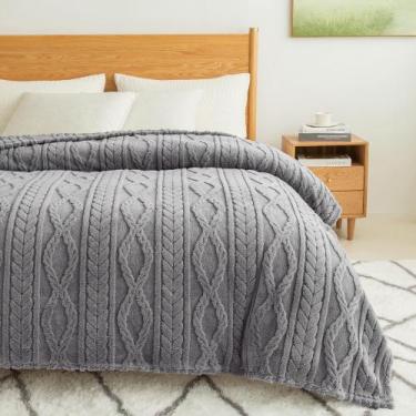 Imagem de Cobertor COOVA Queen 230x230 cm cinza Soft Plush Sherpa