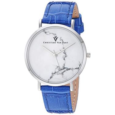 Imagem de Christian Van Sant Relógio Feminino Lotus Aço Inoxidável Quartzo Couro de bezerro Pulseira Azul, 15.4 Casual (Modelo: CV0420)