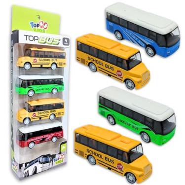 Imagem de 4 Ônibus Miniatura Fricção Brinquedo School Bus Escolar Top Expresso