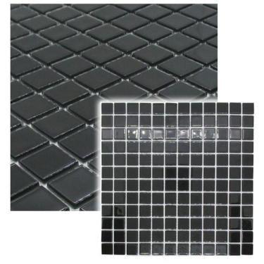 Imagem de Placa Pastilha De Vidro Para Cozinha Banheiro Cristal Lisa Preta 30x30