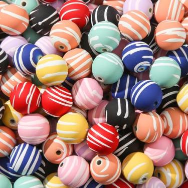Imagem de CYEENUT Contas de acrílico de 20 mm, 180 peças, contas de chiclete de 20 mm, contas multicoloridas para caneta, bolsa, joias, colar, pulseiras (cor e branca)