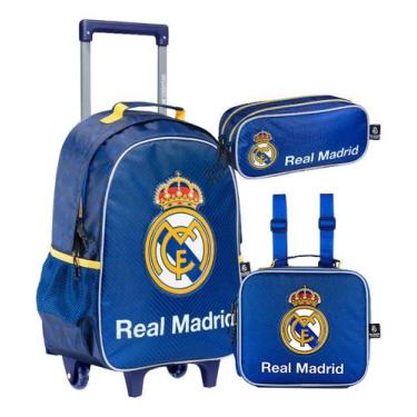 Imagem de Kit Mochila com rodinhas Do Real Madrid Lancheira Estojo Duplo Xeryus,