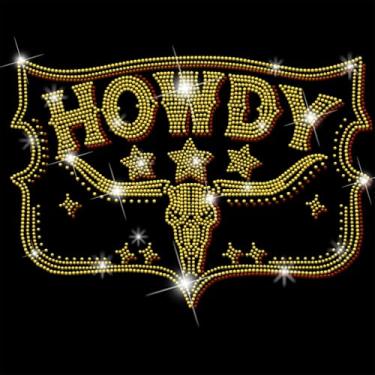 Imagem de SUPERDANT Howdy Ox Skull Heart Iron on Strass Transfer Western Style Heart Iron-on Decals Camiseta Cristal Transferência de Calor Cristais Hot Fix para Decoração de Roupas para Bolsas Artesanato DIY