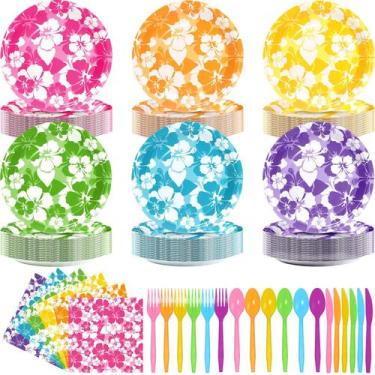 Imagem de Conjunto de talheres de festa Nitial Hibiscus 240 unidades para 48 con