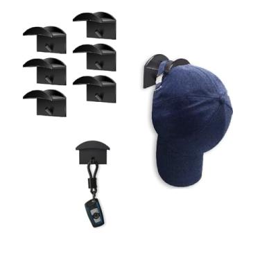 Imagem de 6 pacotes de ganchos de parede para boné/casaco/bolsa, suporte de boné de beisebol adesivo sem perfuração, montagem na parede, cabides para armário porta quarto (preto)