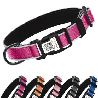 Imagem de ilFindYou Coleira de cachorro personalizada com etiqueta QR Code para identificação de animais de estimação, coleira refletiva de segurança, adequada para cães pequenos, médios e grandes (vermelho