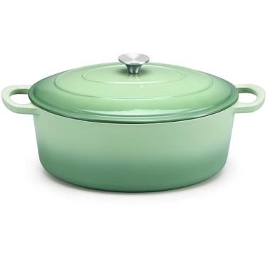 Imagem de E-far Panela de forno holandês oval de ferro fundido esmaltado de 5 litros com tampa, forno holandês antiaderente com alças duplas, panelas resistentes para assar pão de fermento, refogar, ensopados