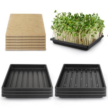 Imagem de Kit de cultivo Microgreens, 12 peças de tapetes de cânhamo com 6 peças de bandejas quadradas de cultivo de 25 cm para brotos de sementes de microverdes, kit inicial de plantas de ervas com almofadas