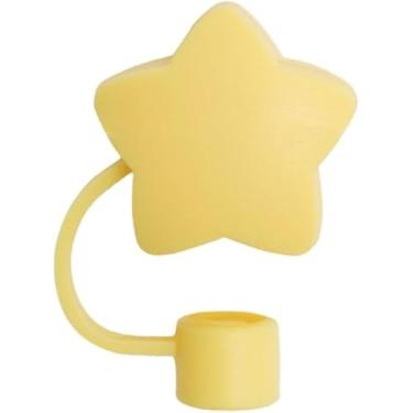 Imagem de Capa de palha de estrela amarela para copo Stanley de 40 e 850 g, tampa de cobertura de palha de silicone de 10 mm para acessórios de copo Stanley, bonito topo de palha para copos, tampa de palha para