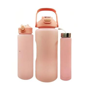 Imagem de Garrafa de áGua para Uso Externo Conjunto de Bolsas de Palha com CitaçõEs Motivacionais Da Fitness School Conjunto de TrêS Peças Estilo Squeeze(Rosa claro)