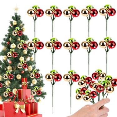 Imagem de 12 peças de enfeites de bola de árvore de Natal, palhetas de bolas de Natal para guirlanda de árvore de Natal, vaso de decoração de escadas, decoração de casa (dourado, verde, vermelho, pontos brancos