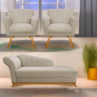 Imagem de Kit Diva Recamier Vanessa 160Cm Lado Direito E 02 Poltronas Laura Suede Cor Bege