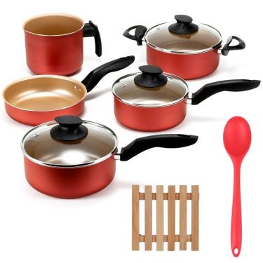 Imagem de Jogo De Panelas 05 Pçs Antiaderentes + 05 Descansos + Colher