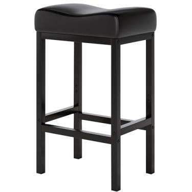 Imagem de ZYFFHYLAI Banqueta de bar – Banqueta de barra de 61 cm frente única com assento de couro macio, cadeira de bar acolchoada resistente de 181 kg para balcão de ilha de cozinha moderna (preto)