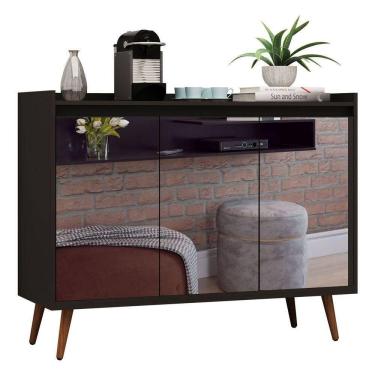 Imagem de Balcao Buffet Retrô Com Espelho Delta 3 Portas Preto - Moveisaqui