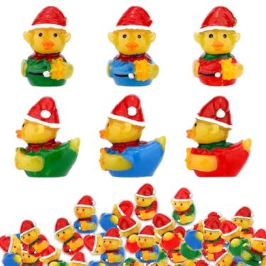 Imagem de 60un. Natal Mini Patos Resina, Patinhos Amarelos Criativos com Gorros Papai Noel para DIY Paisagem Miniatura Artesanato Decoração Carro Festa