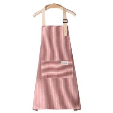 Imagem de Avental listrado de poliéster com bolso e alça de pescoço ajustável - 