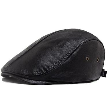 Imagem de Boné Flat Gatsby Newsboy de material sintético preto para homens - yiw