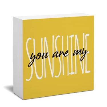 Imagem de STHTTSW Decoração de verão, placa de caixa de madeira amarela de fazenda, You are My Sunshine for Home Office, berçário, sala de jogos, prateleira de mesa de parede