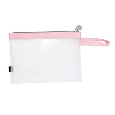 Imagem de Bolsa de arquivo com zíper A4 Bolsos para pasta à prova d'água Portátil Fácil de transportar Material fosco Confortável Transparente TPU Poliéster Organizador de documentos para (Rosa)
