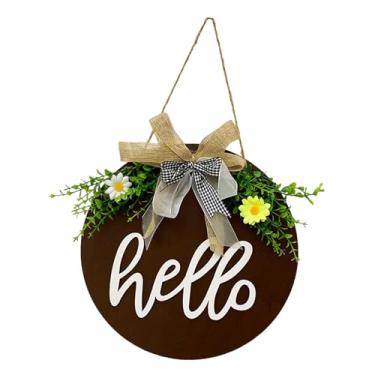 Imagem de Generic Placa de boas-vindas para porta de entrada, placa decorativa de madeira com laço, enfeite de guirlanda para porta, para escritório, entrada de casa, Marrom