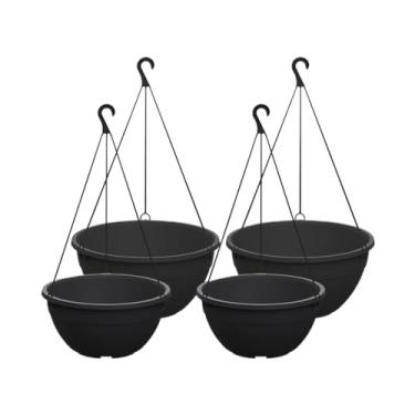 Imagem de Vasos Cuia Suspensos com Gancho 2 de 7,5L e 2 de 4,4L para Plantas Jardim Varanda Resistentes(Preto)