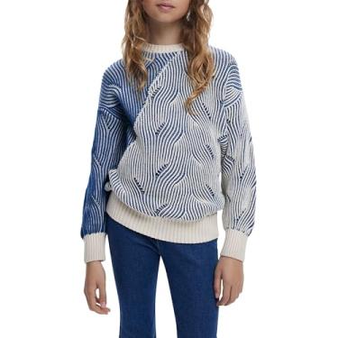 Imagem de Desigual Pulôver feminino de malha lisa de manga comprida azul, Azul, 5-6 anos