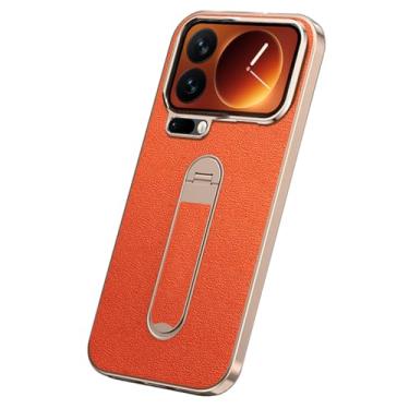 Imagem de FWYANZH Capa para Xiaomi 17 Pro Max/17 Pro/17, suporte giratório dobrável de metal, capa galvanizada de couro, lente de câmera, capa de proteção antiarranhões, laranja, 17 Pro