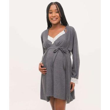 Imagem de Robe Feminino Renda Amarração Marisa-90008, Cinza, M