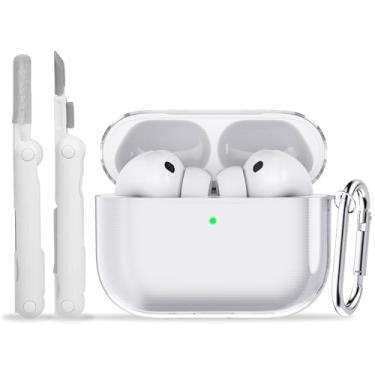 Imagem de Siopwk Capa transparente para AirPods Pro 3 - 2025, material TPU macio, [design altamente transparente] compatível com Apple Airpods Pro 3ª geração [antiamarelamento] com kit de limpeza e mosquetão