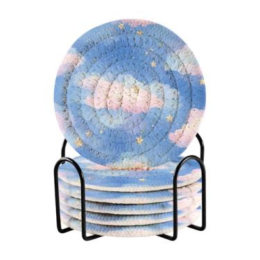 Imagem de Wassud Porta-copos com suporte aquarela absorvente noturno conjunto de porta-copos para decoração de casa, proteção de mesa, 6 peças