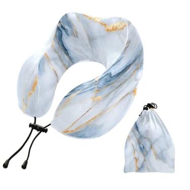 Imagem de CEBUGI Travesseiros de viagem portáteis em forma de U, travesseiro de pescoço de espuma viscoelástica com trava de corda ajustável para avião, viagem, trem, negócios, escritório, soneca (fundo de