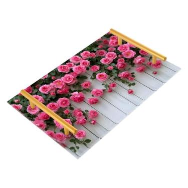 Imagem de Wassud Bandeja de banheiro rosa florescendo com alças, organizador de perfume de joias de acrílico para banheiro, quarto, cozinha, balcão de 30 x 20 cm