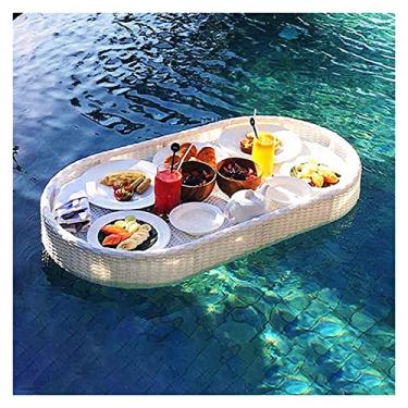 Imagem de Bandeja de servir flutuante mesa de piscina, bandeja flutuante grande de luxo para piscina, bandeja de café da manhã elegante na água, 99 x 40 x 19 x 19 cm (cor: amarelo) (branco)