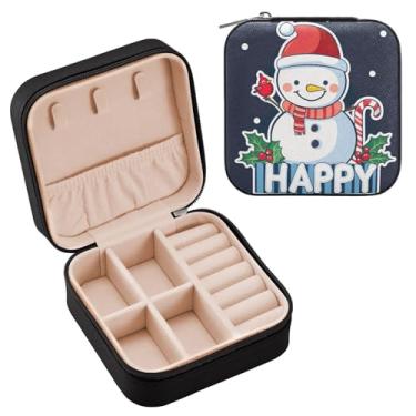 Imagem de Wassud Feliz Natal, boneco de neve, estojo de joias de viagem para mulheres, meninas, senhoras, noiva, mini organizador de joias de couro PU, caixa quadrada de armazenamento de joias para brincos