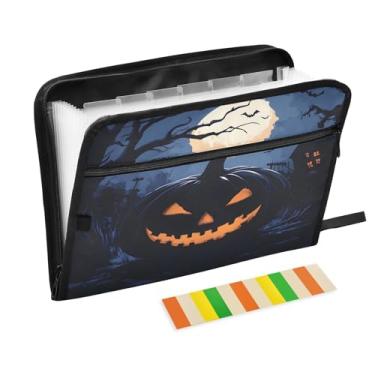 Imagem de CEBUGI Pasta expansível de 13 bolsos, impermeável, sanfonada, organizador de arquivos com etiquetas tamanho A4, organizador de documentos de papel para escola, material de escritório, abóbora, Dia das